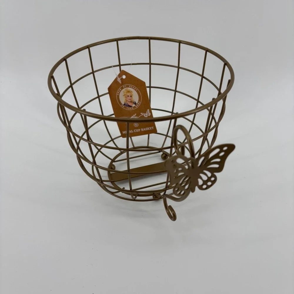 Dolly Parton Metal Cup Basket‎ Bronze Butterfly Teacup Wire NEW 8.6x6.9x5.9in
